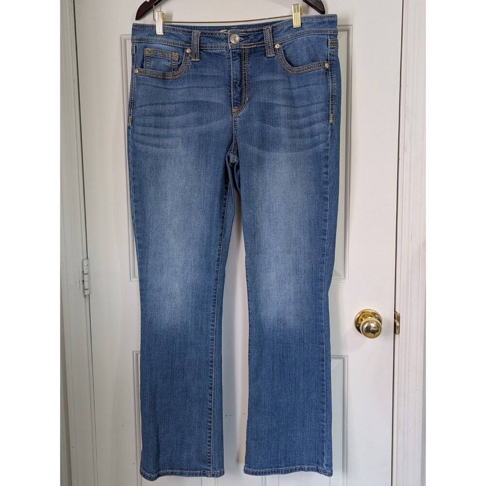 Seven7 Slim Boot Jeans Womens 14 Blue Denim Mid Rise Bootcut Stretch Embroidered